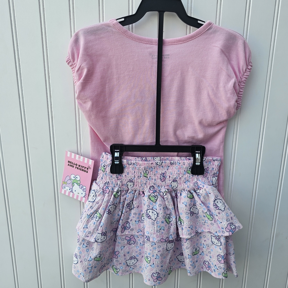 NEW Hello Kitty Pink Floral T-shirt & Skirt Outfit 5T - Picture 4 of 5